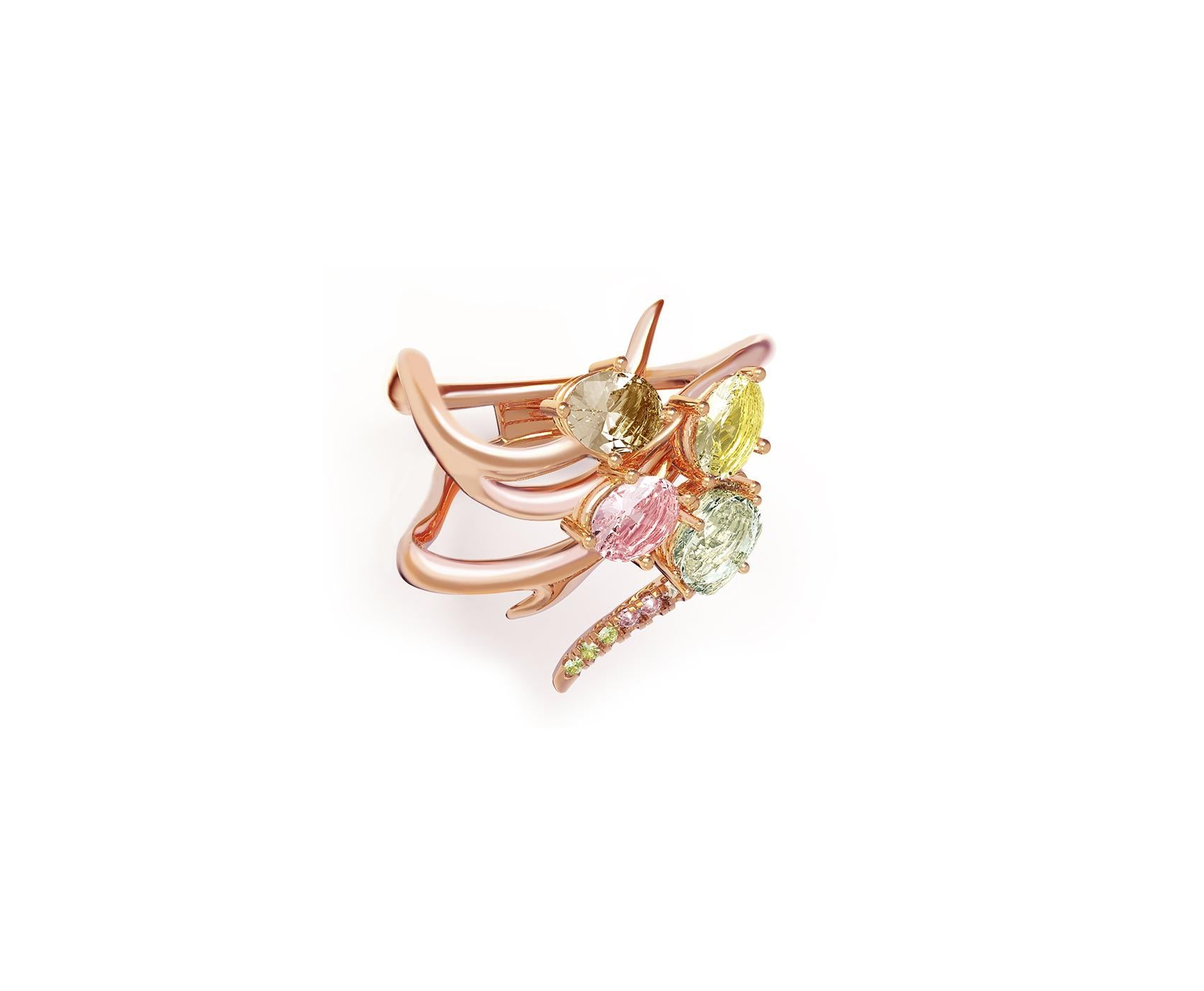 Eighteen Karat Rose Gold Contemporary Cocktail Cluster Ring with Pink Sapphire In New Condition For Sale In Berlin, DE