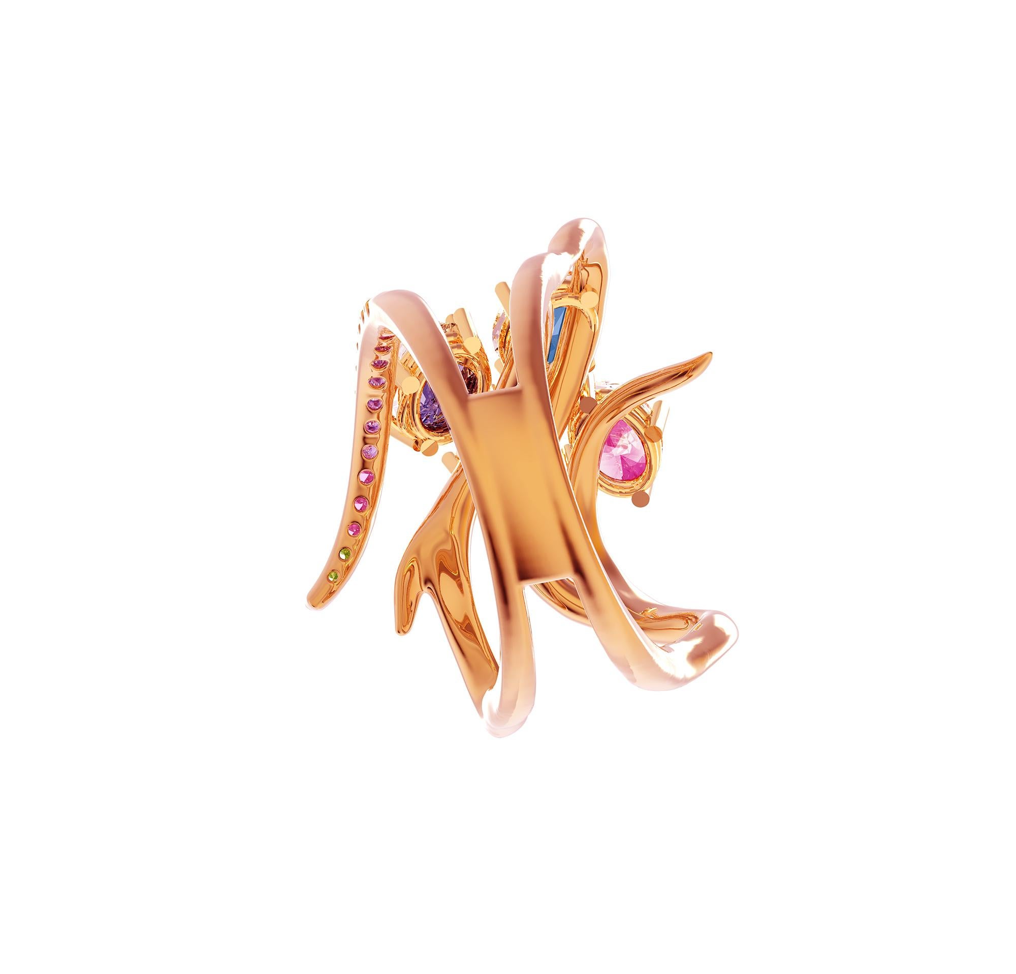 Eighteen Karat Rose Gold Contemporary Ring with Pink Sapphires In New Condition For Sale In Berlin, DE