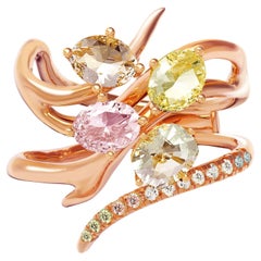 Eighteen Karat Rose Gold Contemporary Cocktail Cluster Ring with Pink Sapphire