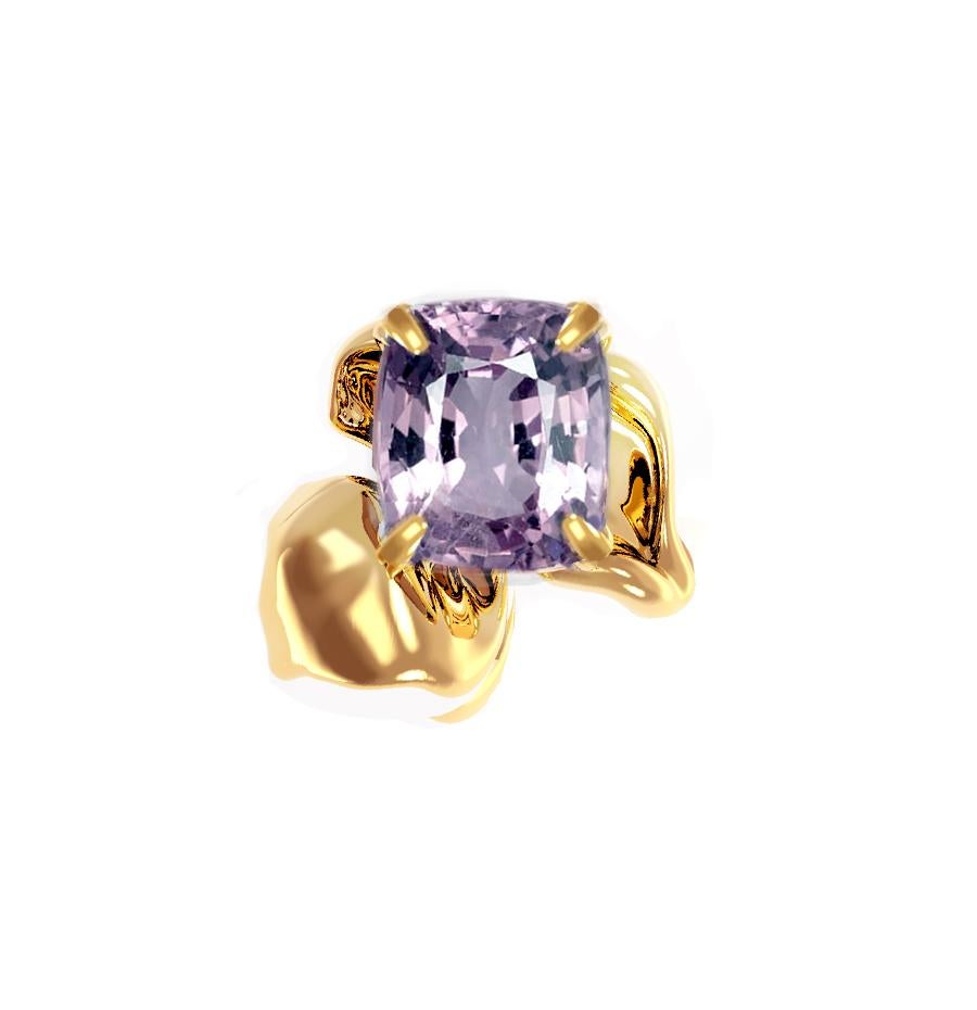 Cushion Cut 18 Karat Rose Gold Contemporary Stud Earrings with Cushion Purple Spinels