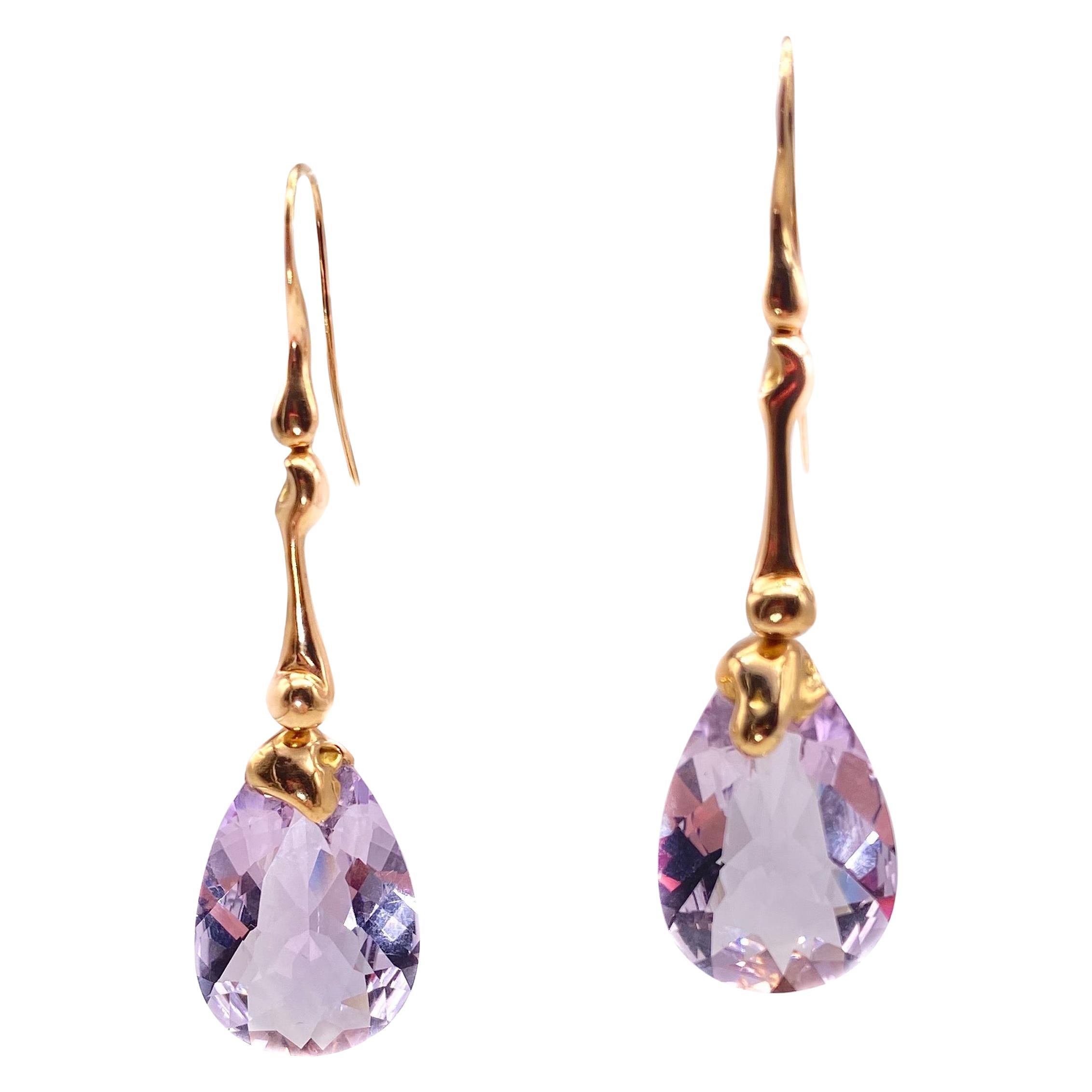 18 Karat Rose Gold Cotton Fiocc Earrings with Light Amethyst For Sale