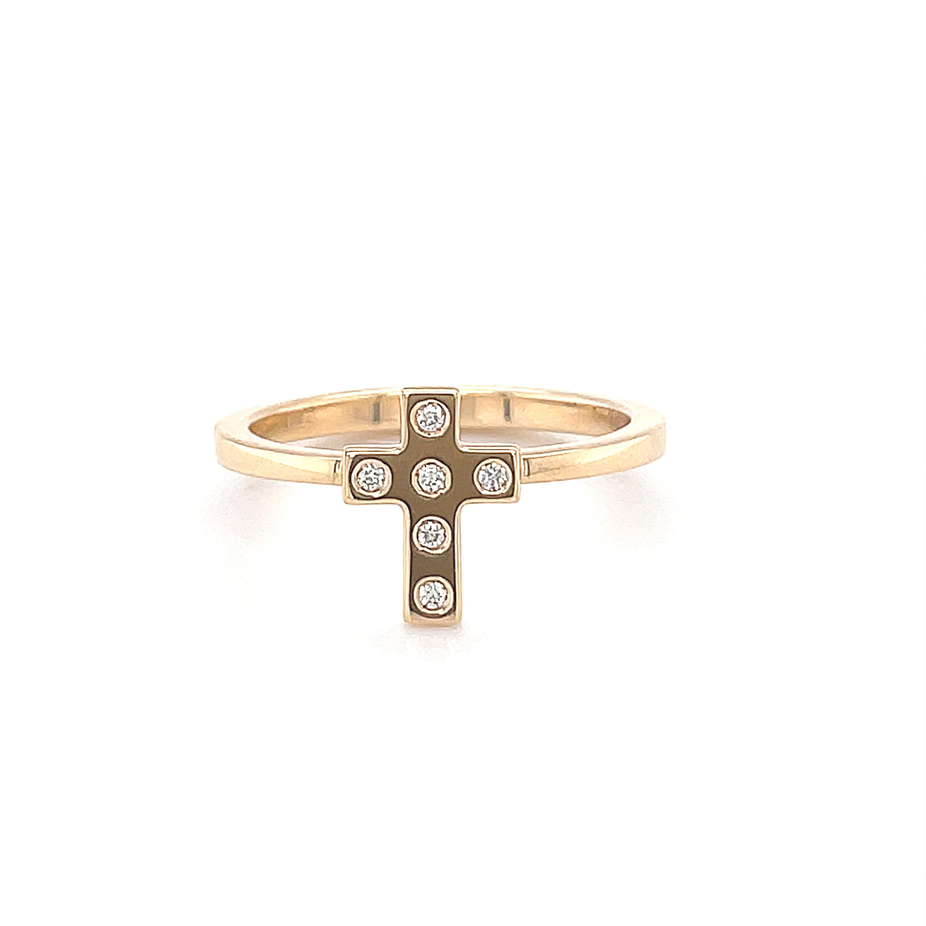 Contemporary 18 Karat Rose Gold Cross Diamond Fashion Ring For Sale