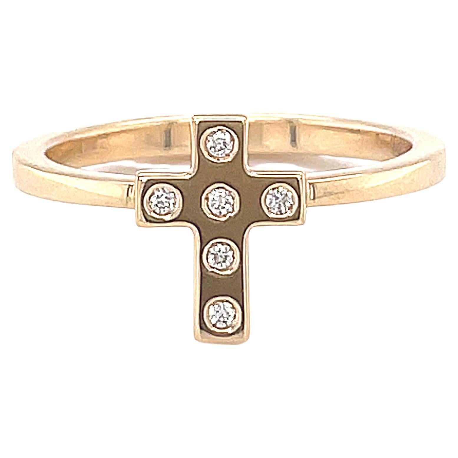 18 Karat Rose Gold Cross Diamond Fashion Ring For Sale