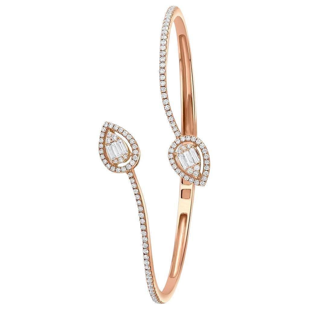 Women's 18 Karat Rose Gold Crossover Bangle For Sale