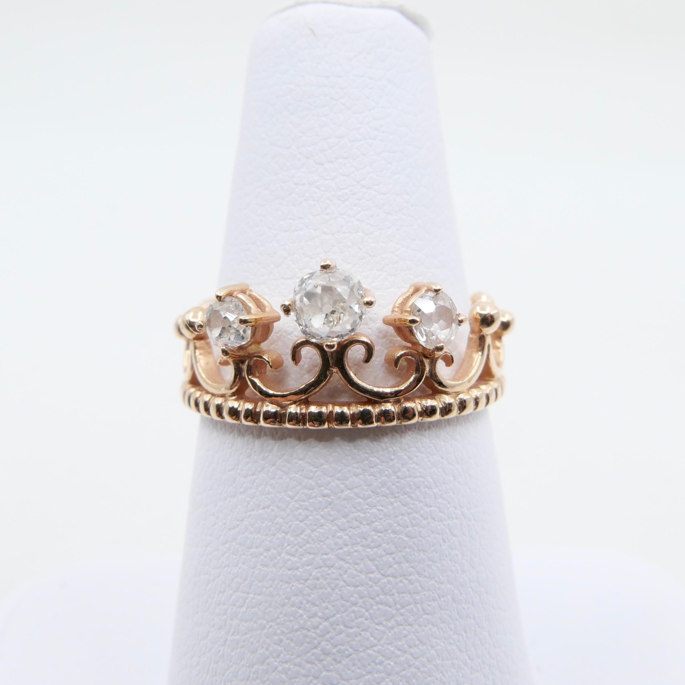 18 Karat Rose Gold Crown Ring With Old Mine Cut Diamonds 0.51 Carat 3