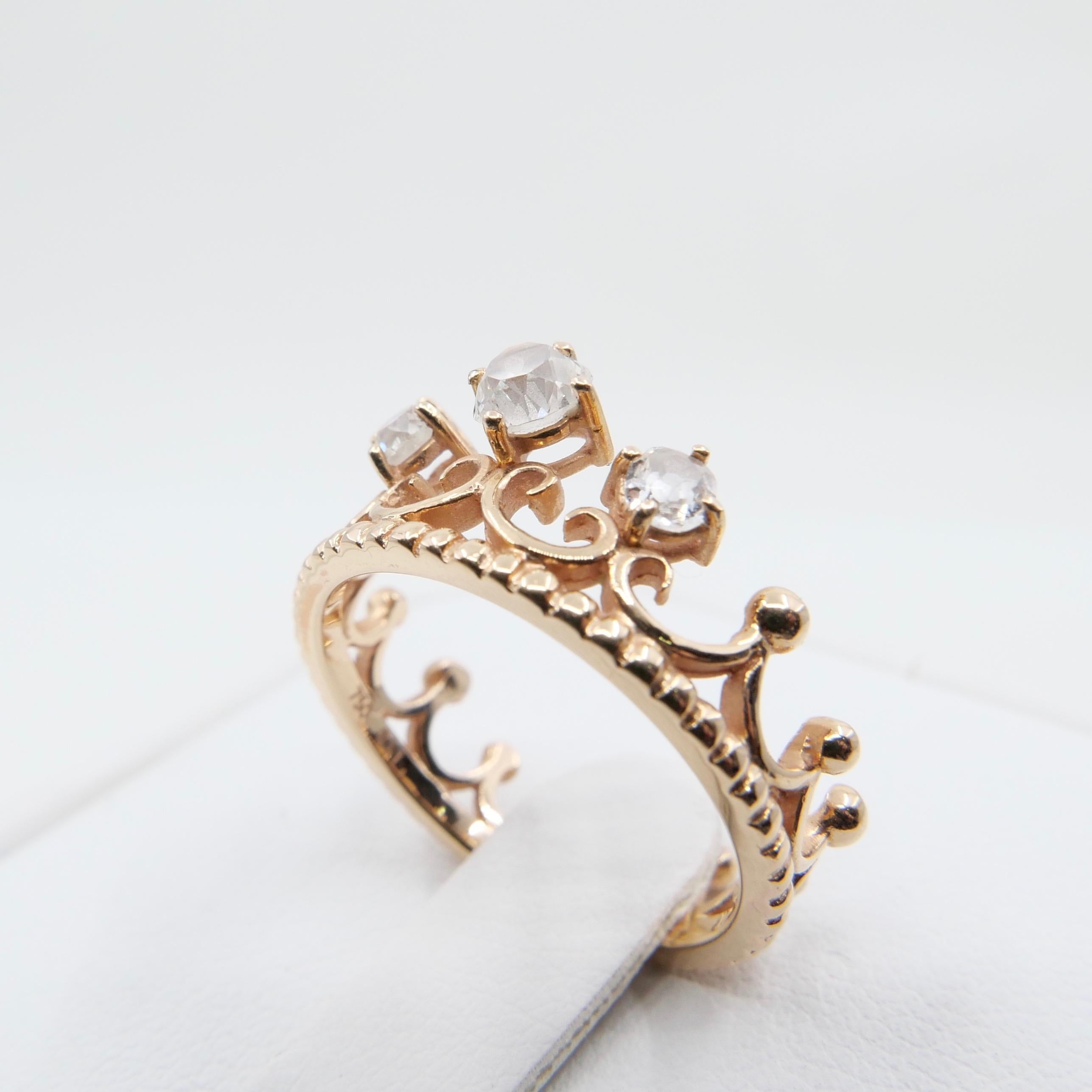 18 Karat Rose Gold Crown Ring With Old Mine Cut Diamonds 0.51 Carat 5