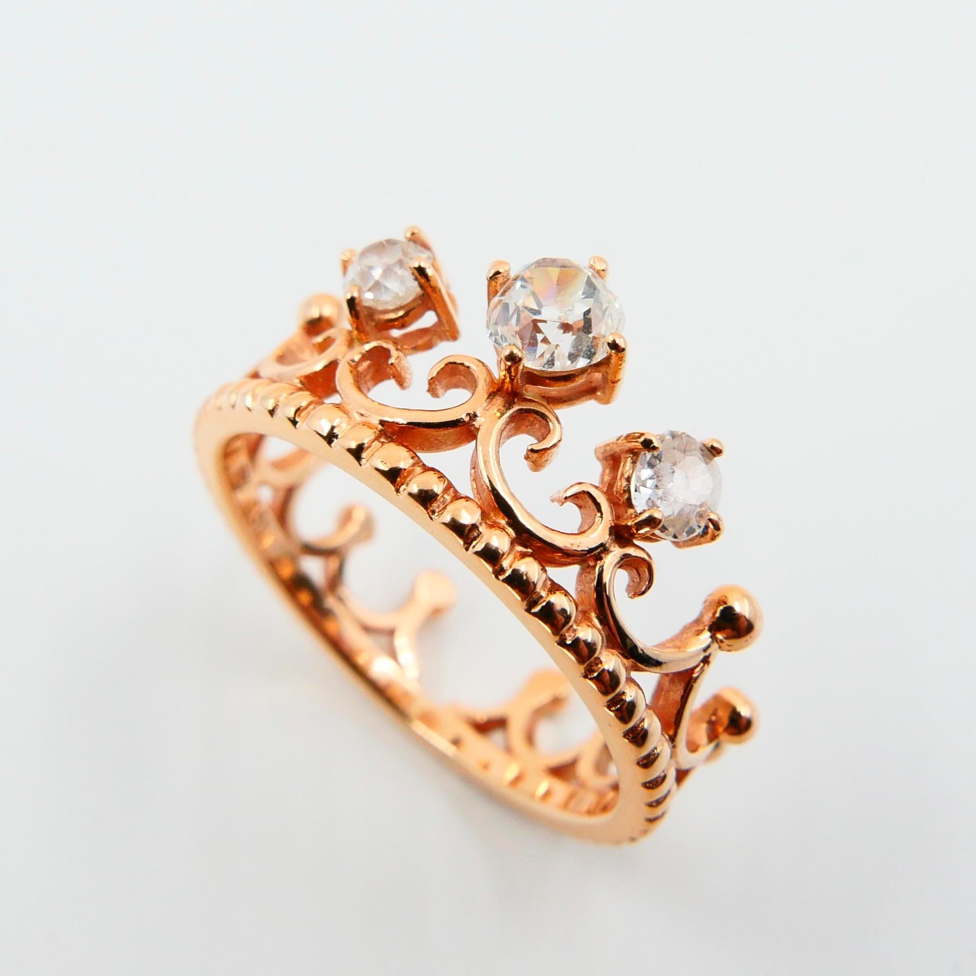 Women's 18 Karat Rose Gold Crown Ring With Old Mine Cut Diamonds 0.51 Carat