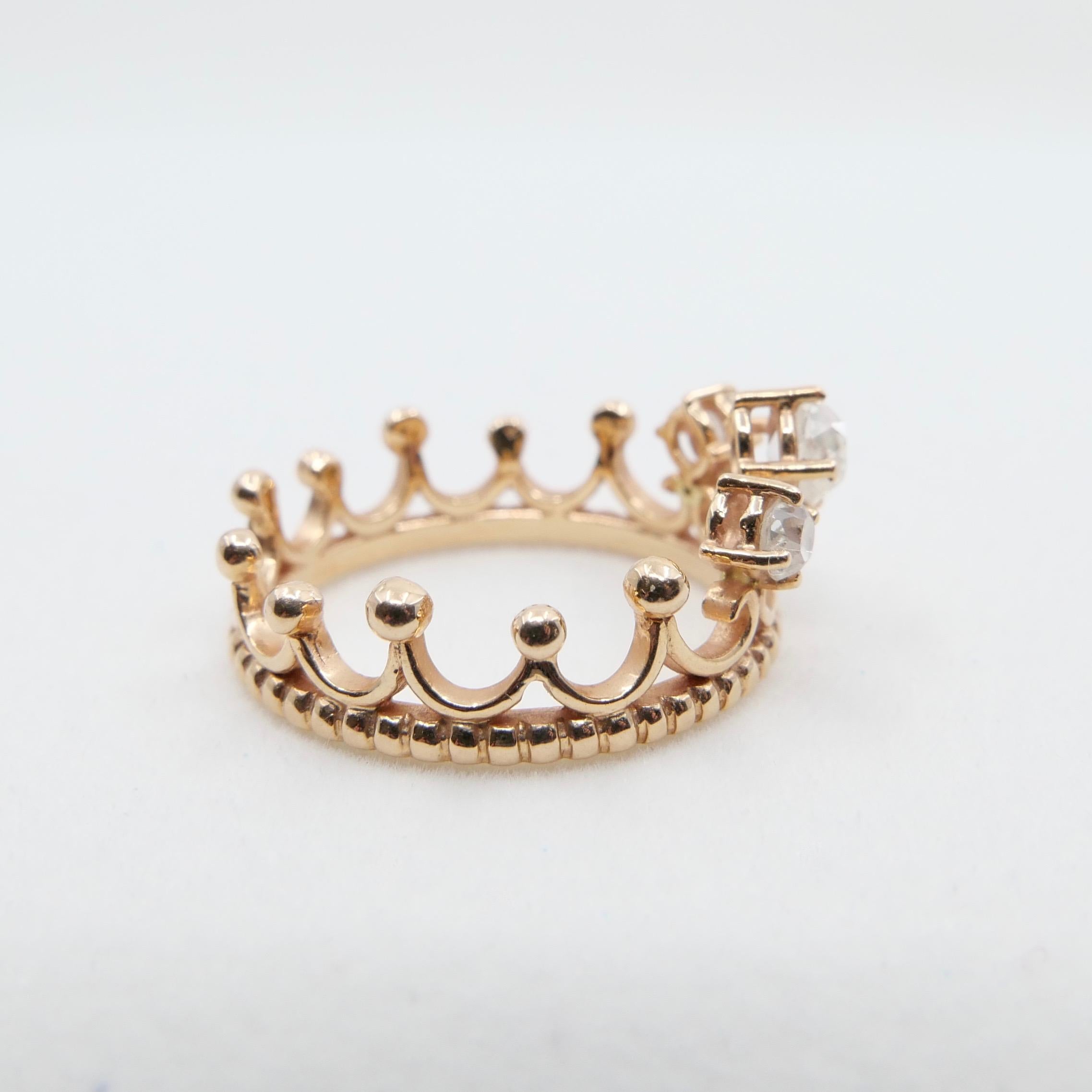 18 Karat Rose Gold Crown Ring With Old Mine Cut Diamonds 0.51 Carat 1