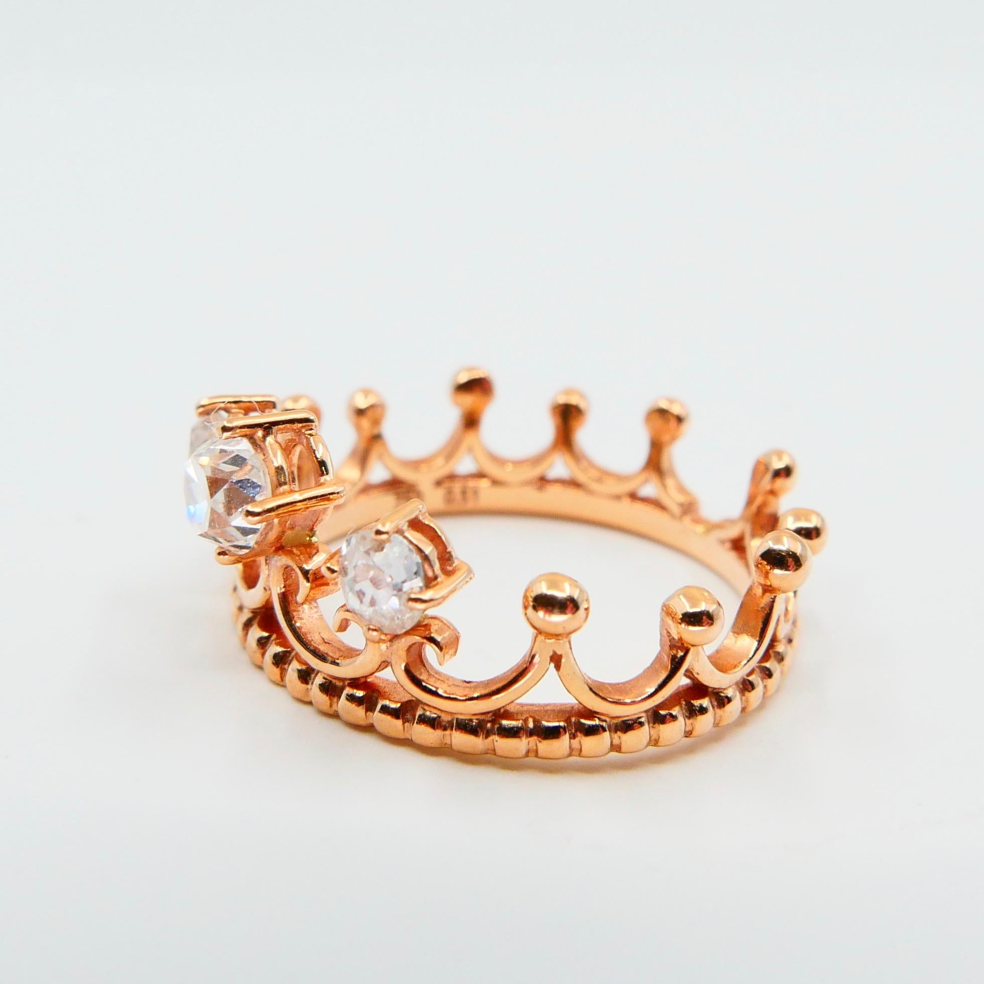 18 Karat Rose Gold Crown Ring With Old Mine Cut Diamonds 0.51 Carat 2