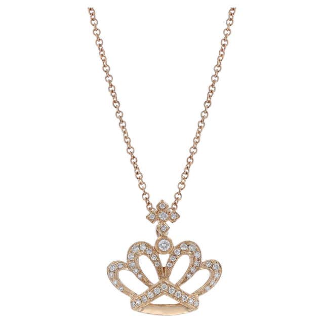 18 Karat Rose Gold Crown with Cross 0.34 Carat Diamond Necklace For ...
