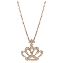 18 Karat Rose Gold Crown with Cross 0.34 Carat Diamond Necklace