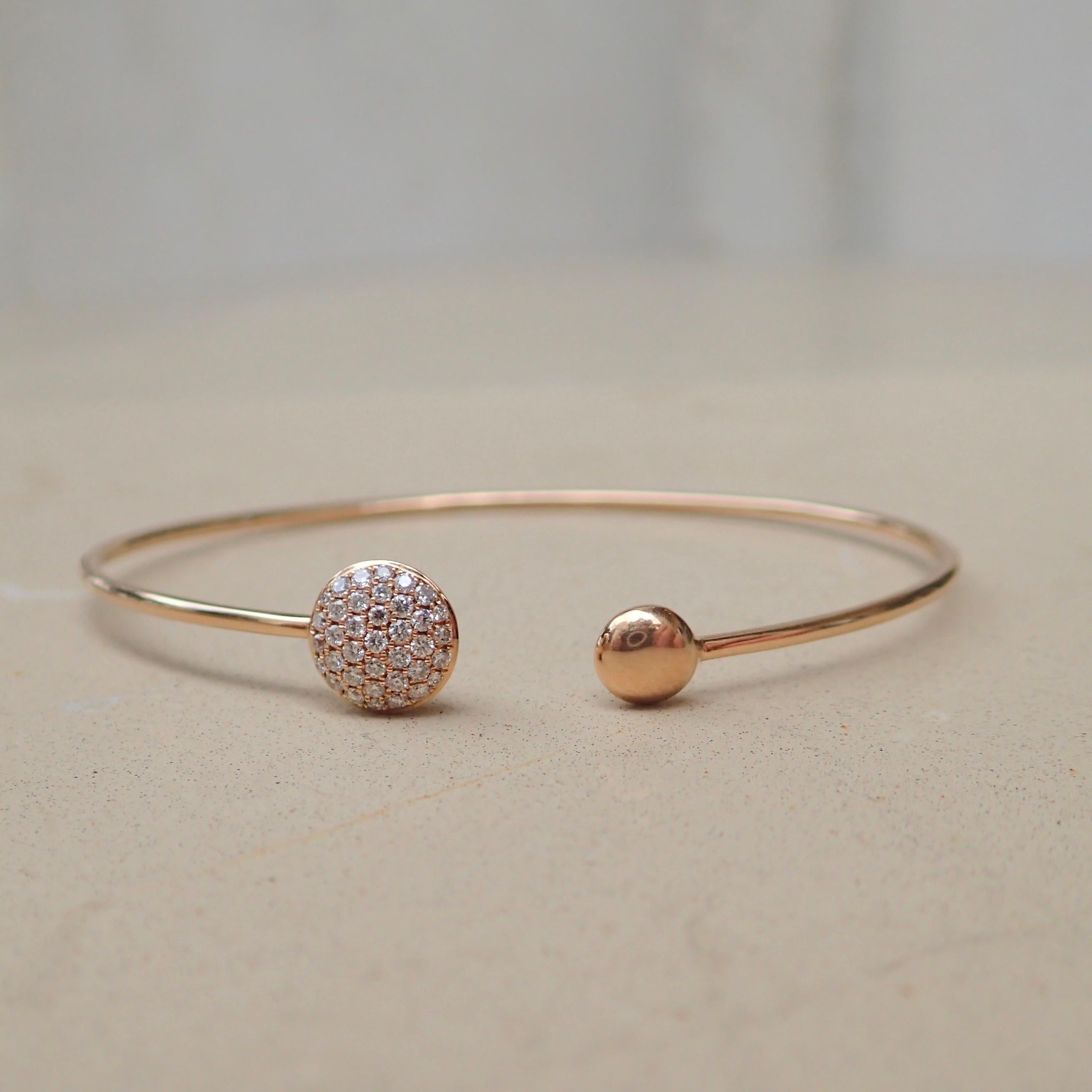 Contemporary 18 Karat Rose Gold Cuff Bangle Bracelet Is Set with 0.26 Carat of Diamond