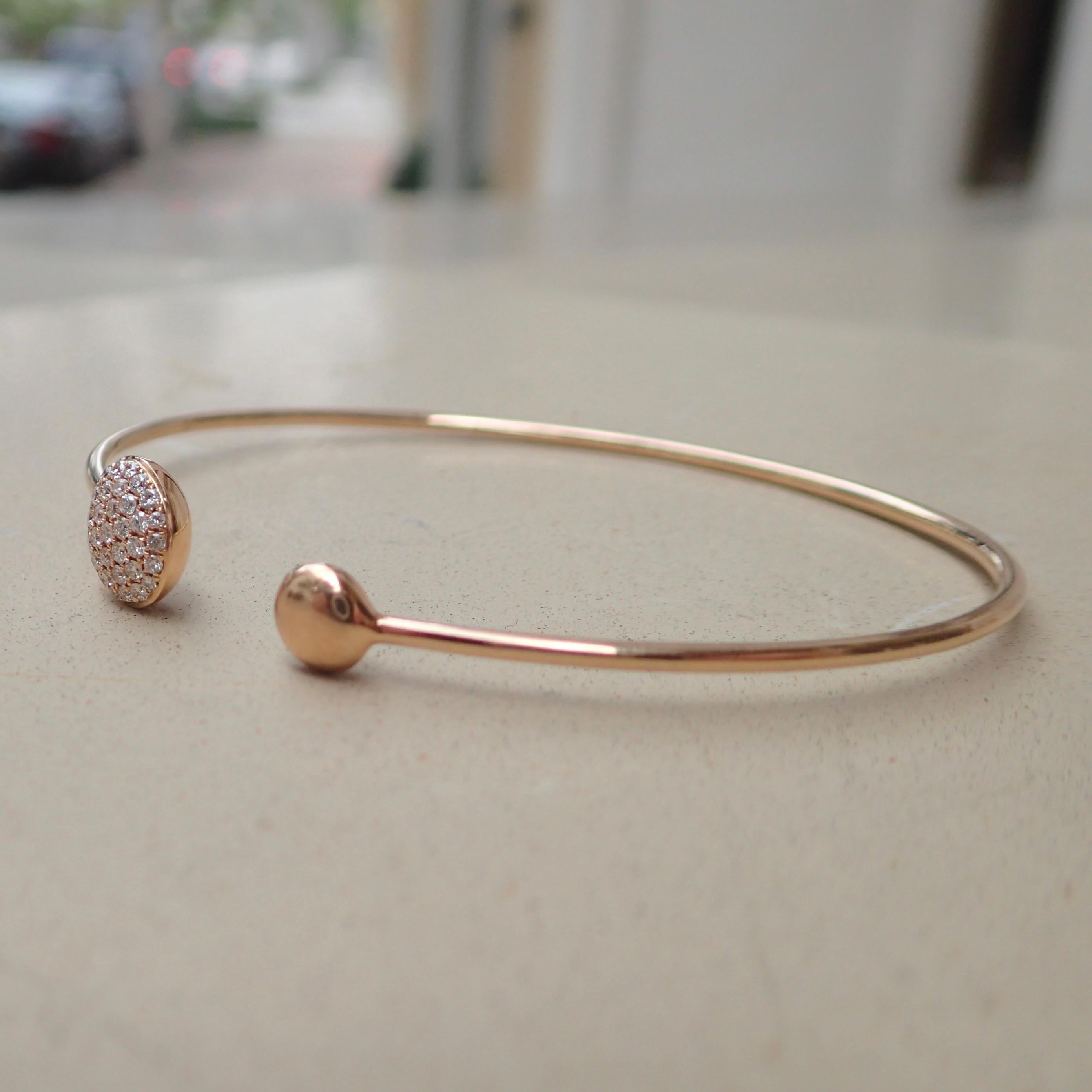 18 Karat Rose Gold Cuff Bangle Bracelet Is Set with 0.26 Carat of Diamond In New Condition In Coral Gables, FL