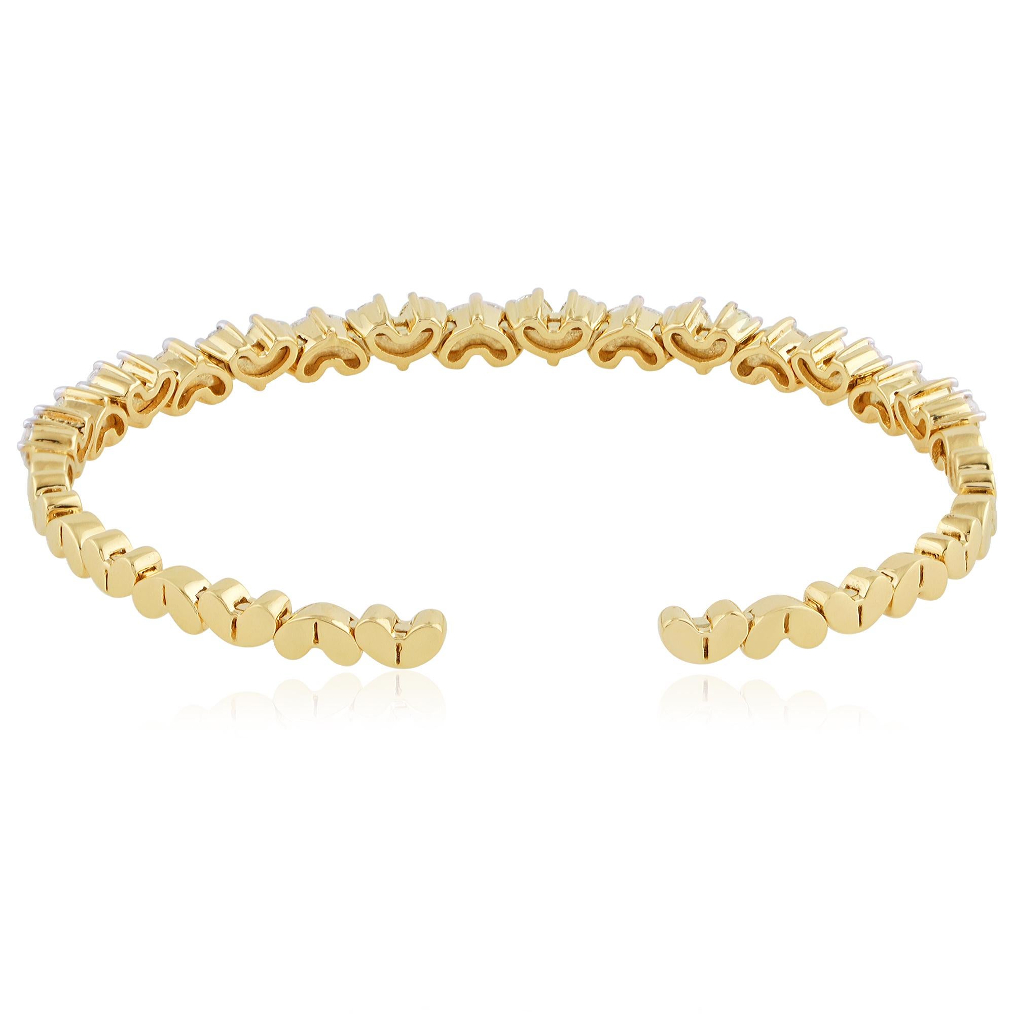 Modern 18 Karat Yellow Gold Cuff Bangle SI Clarity HI Color Diamond Handmade Bracelet For Sale