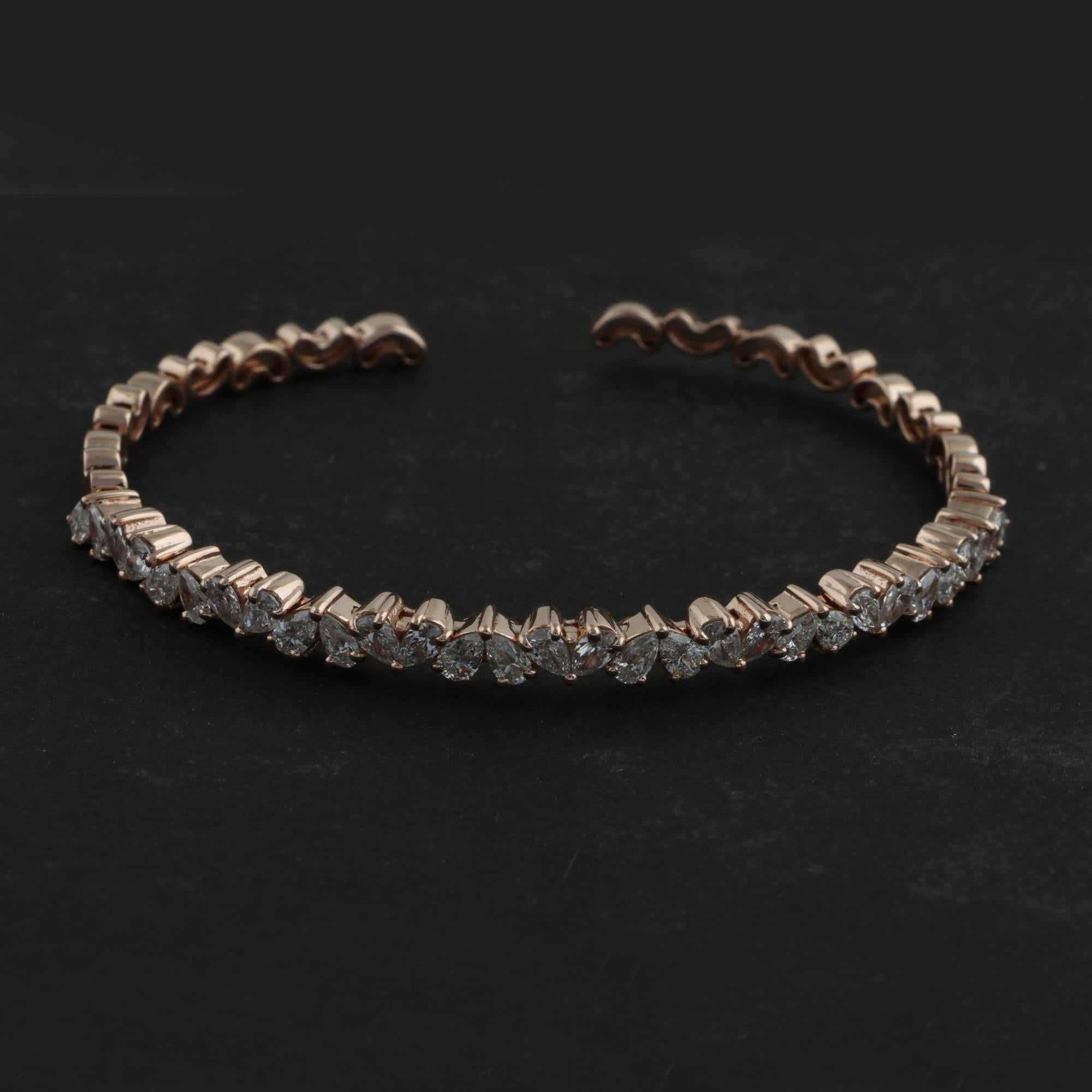 Modern 18 Karat Rose Gold Cuff Bangle SI Clarity HI Color Diamond Handmade Fine Jewelry For Sale
