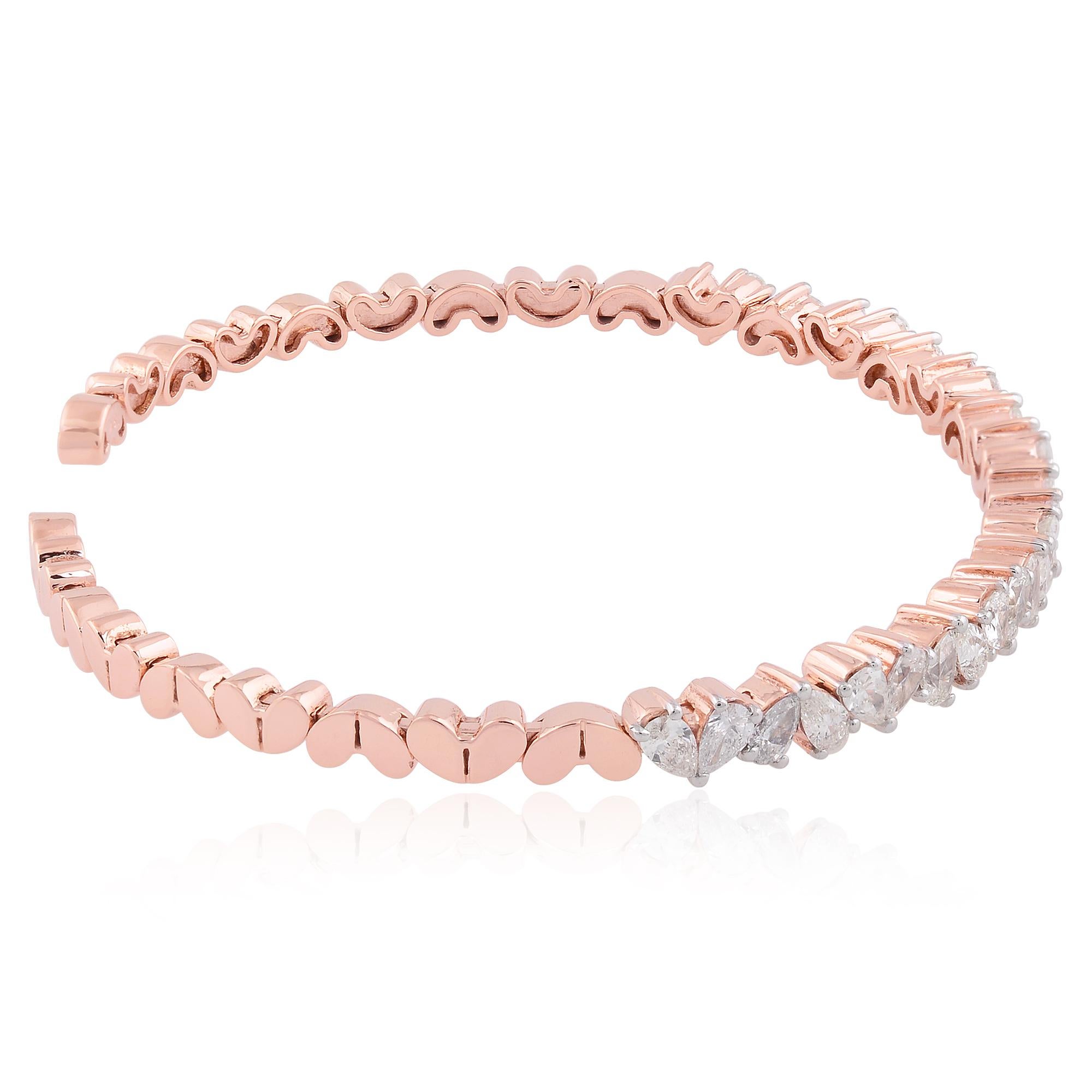 Taglio a goccia Bracciale in oro rosa 18 carati con diamante di colore HI e purezza SI, fatto a mano. in vendita