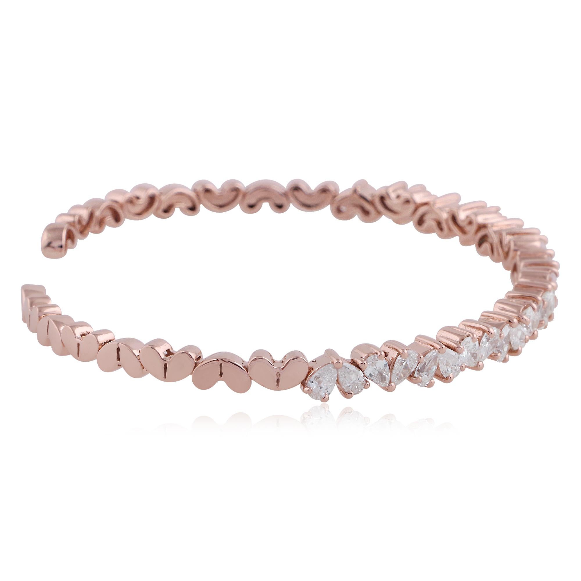 18 Karat Rose Gold Cuff Bangle SI Clarity HI Color Diamond Handmade Fine Jewelry In New Condition For Sale In Diera, Dubai