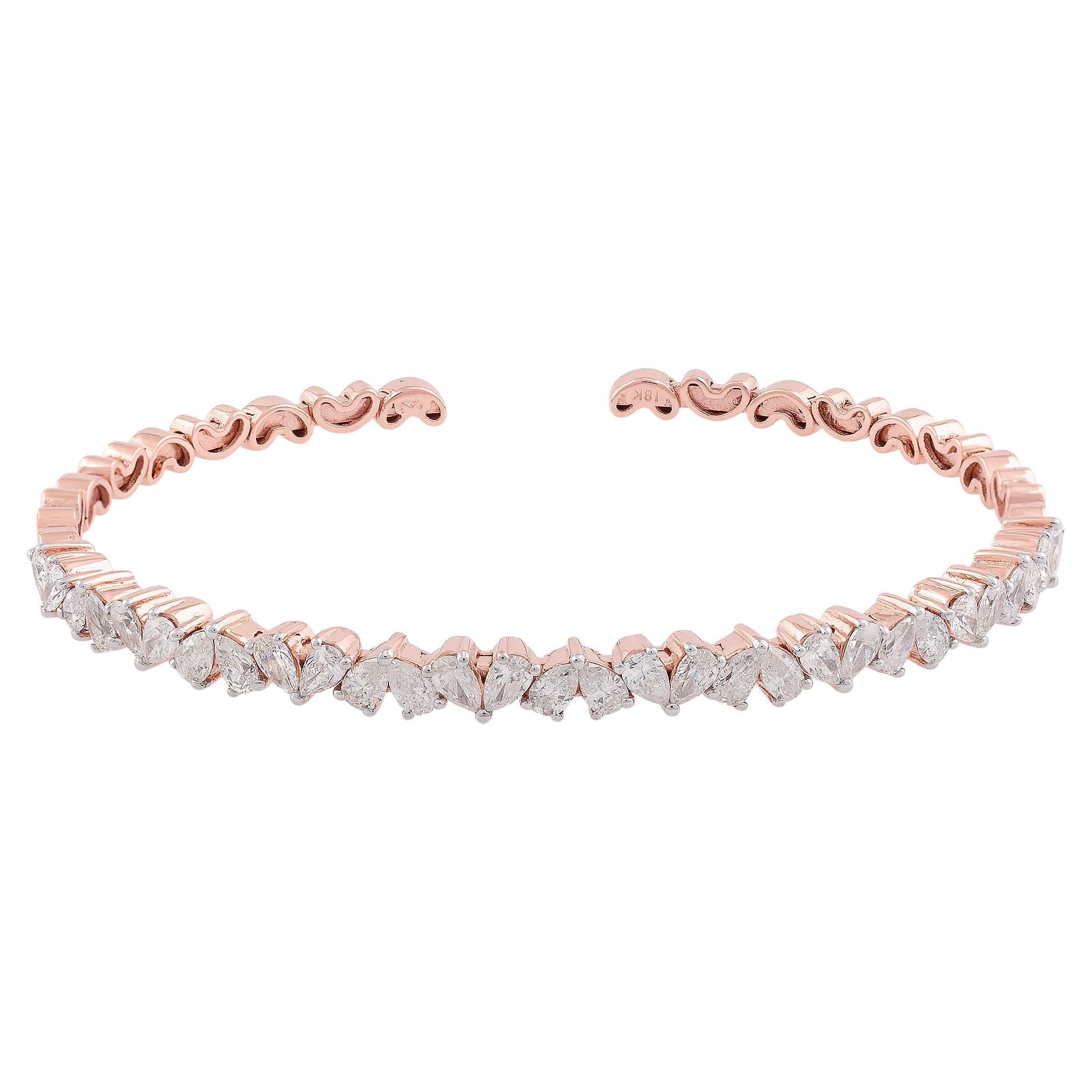 18 Karat Rose Gold Cuff Bangle SI Clarity HI Color Diamond Handmade Fine Jewelry
