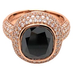 18 Karat Rose Gold Cushion Black Diamond Halo Cocktail Ring