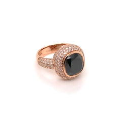 18 Karat Rose Gold Cushion Black Diamond Halo Cocktail Ring