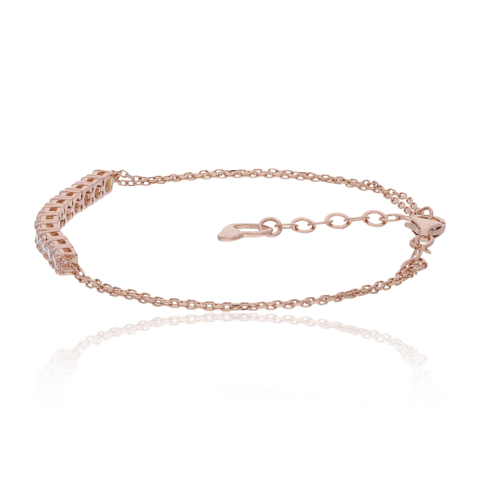 Taglio rotondo Bracciale a catena in oro rosa 18 carati con diamanti sottili e minimalisti in vendita