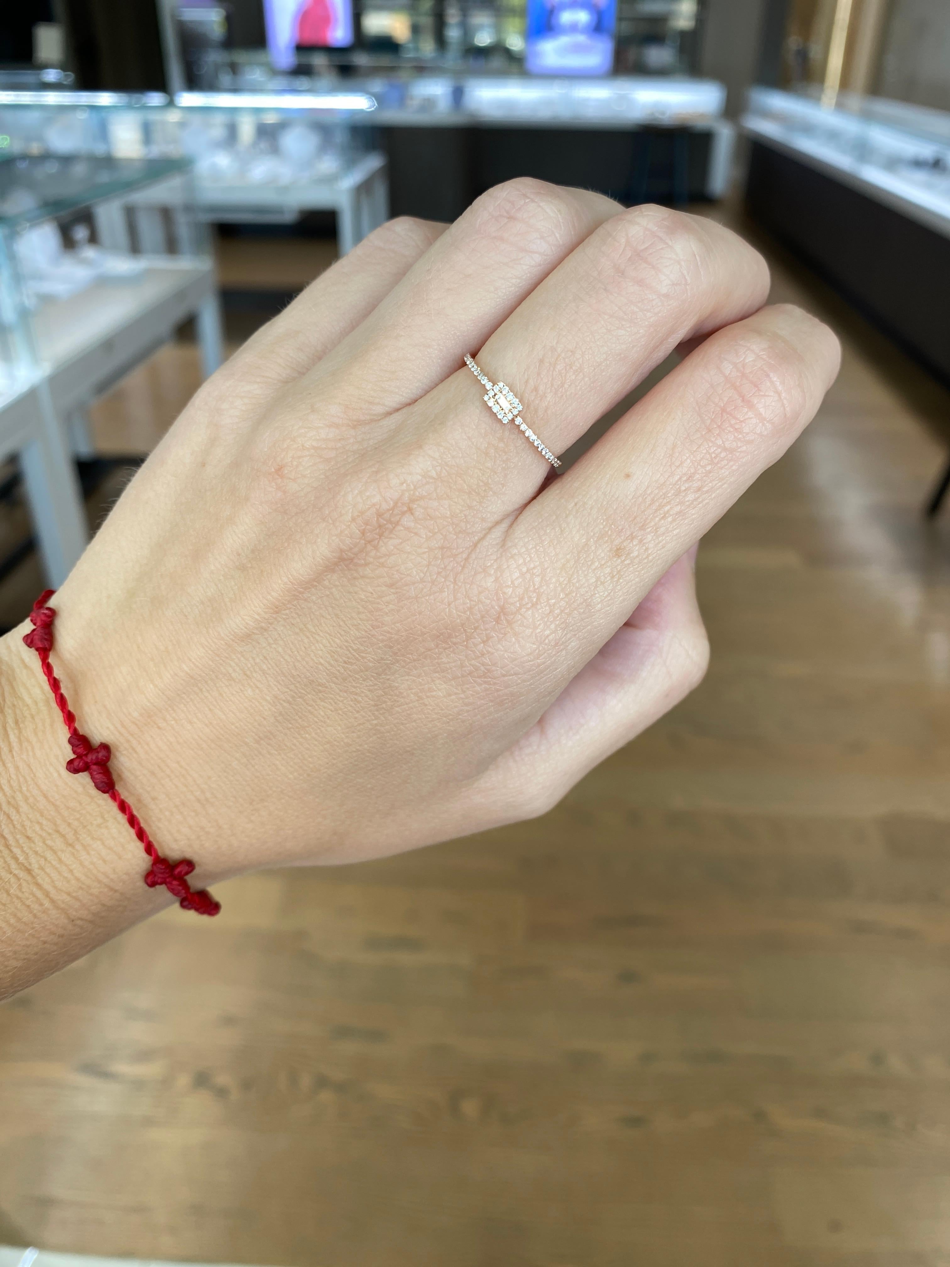 18 Karat Rose Gold Dainty Halo Baguette Diamond Ring In New Condition For Sale In Houston, TX