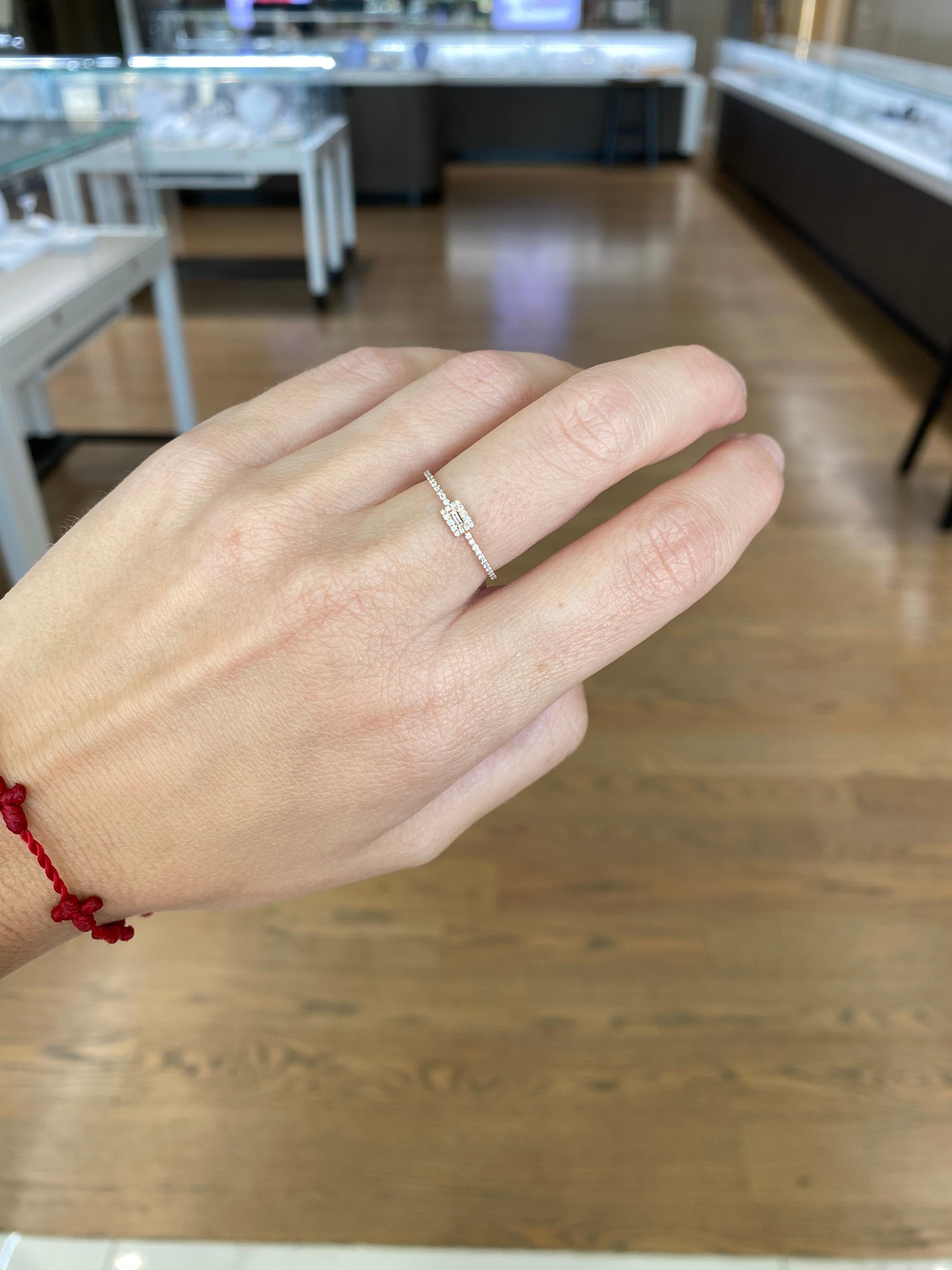 18 Karat Rose Gold Dainty Halo Baguette Diamond Ring For Sale 3