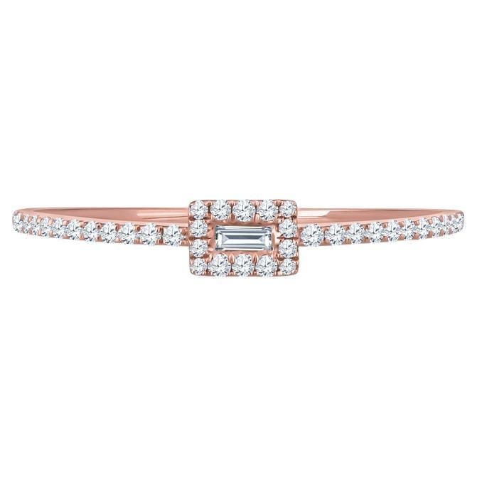 18 Karat Rose Gold Dainty Halo Baguette Diamond Ring