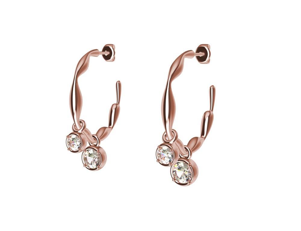 18 Karat Rose Gold Dangle Diamond Seaweed Hoops, Tiffany designer Thomas Kurilla has created this from his Ocean Series.  Anything for the ocean, the waves, fish, shells or seaweed can become a design element. These earrings are from the seaweed I