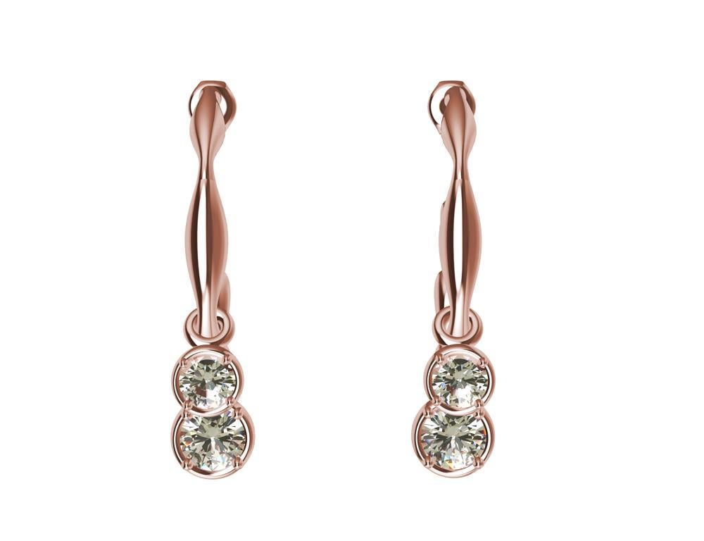 Contemporary 18 Karat Rose Gold Dangle Diamond Earring Hoops For Sale