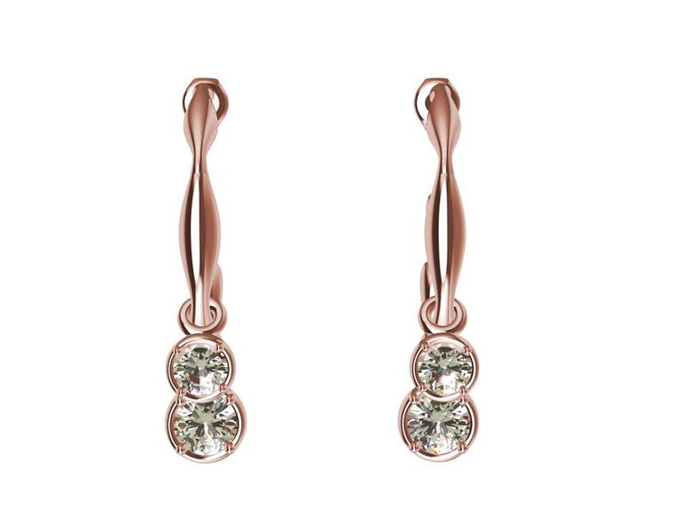 18 Karat Rose Gold Dangle GIA Diamond Earring Hoops For Sale at 1stDibs