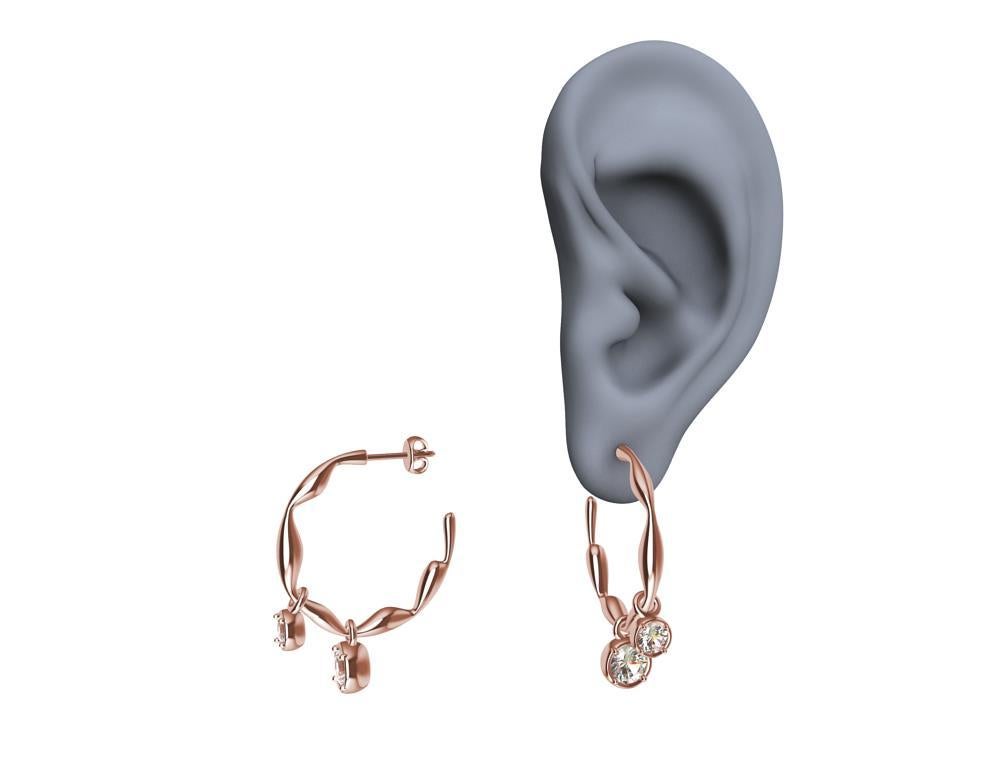 18 Karat Rose Gold Dangle Diamond Earring Hoops In New Condition For Sale In New York, NY