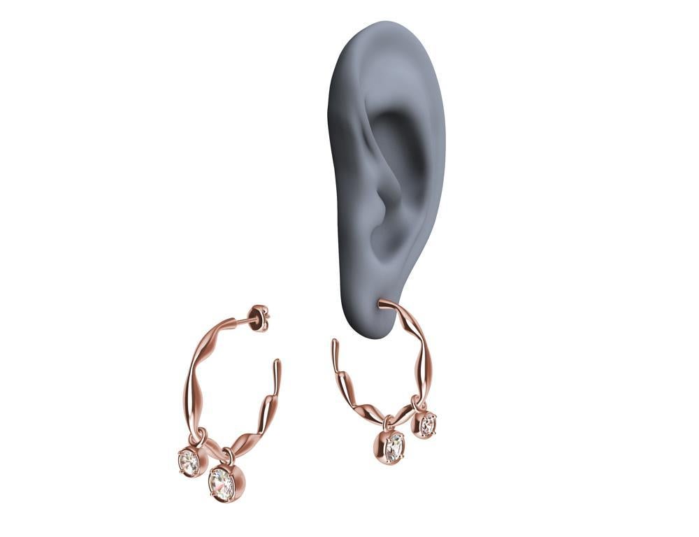 18 Karat Rose Gold Dangle Diamond Earring Hoops For Sale 1