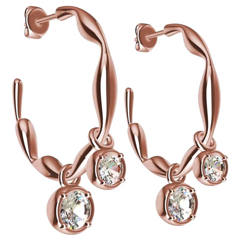 18 Karat Rose Gold Dangle Diamond Earring Hoops For Sale