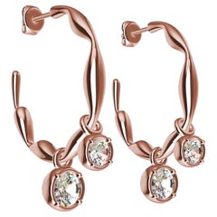 18 Karat Rose Gold Dangle GIA Diamond Earring Hoops