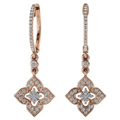 18 Karat Rose Gold Dangling Halo Diamond Earrings '2/5 Carat'