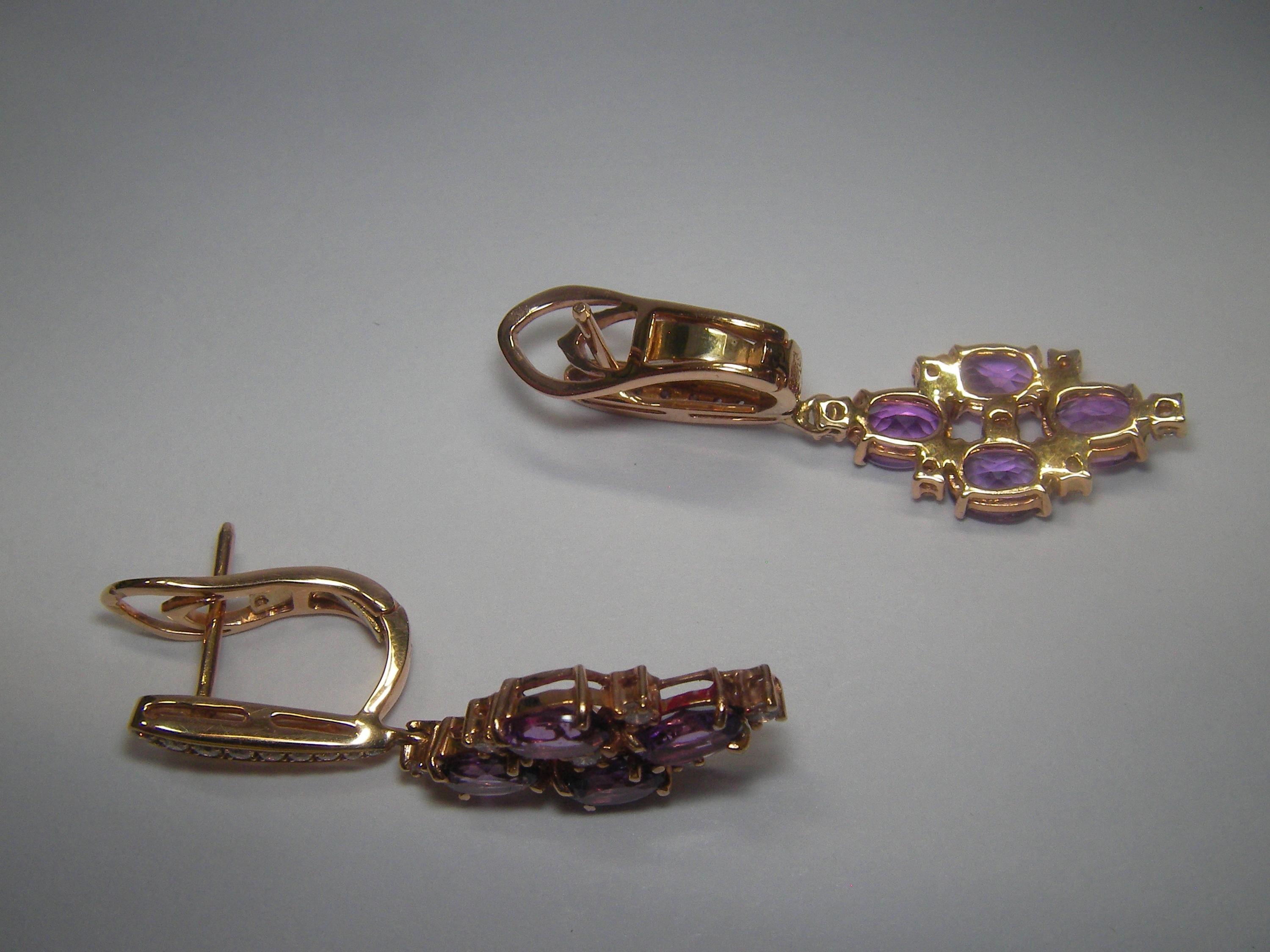 18 Karat Rose Gold Diamond and Amethyst Dangle Earrings In New Condition In Duesseldorf, DE