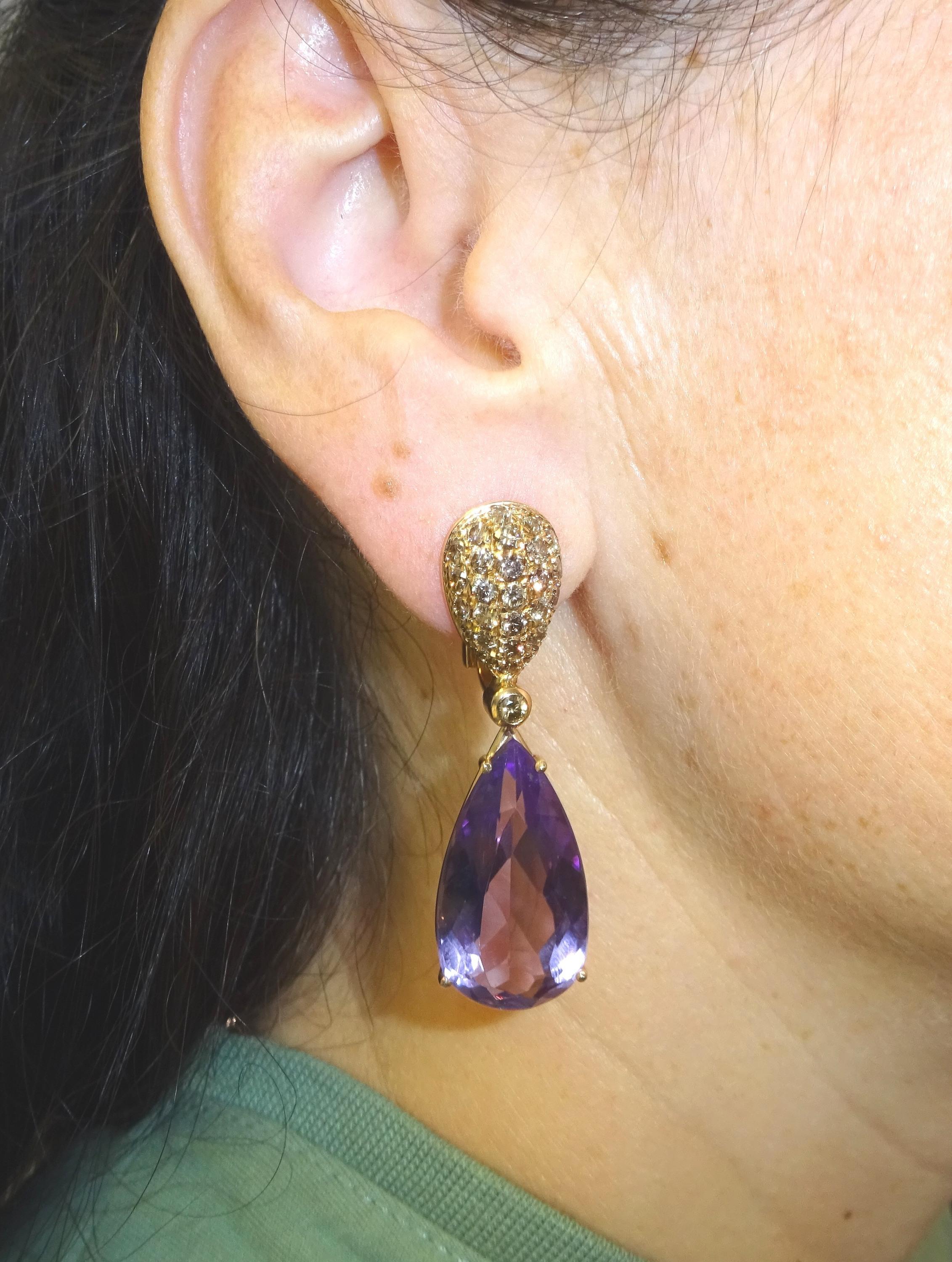 Oro rosa de 18 quilates Diamante y  Amatista  Pendientes colgantes en Nuevo estado para la venta en Duesseldorf, DE