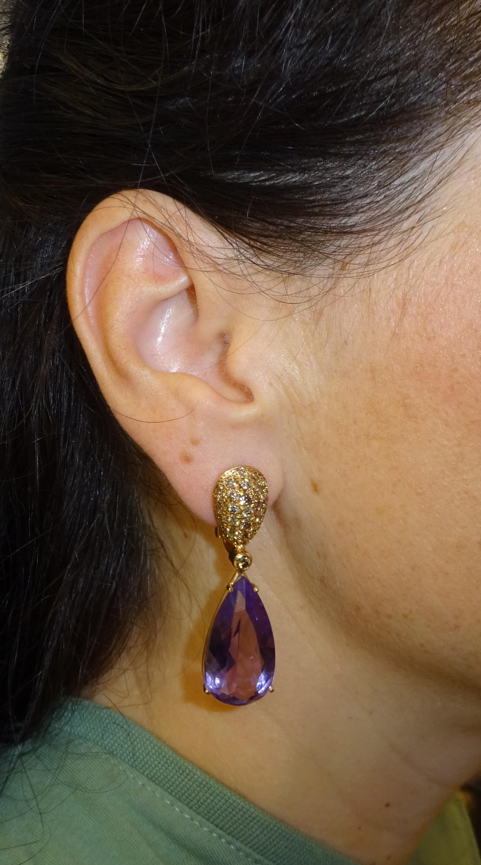 Femenino o masculino Oro rosa de 18 quilates Diamante y  Amatista  Pendientes colgantes en venta