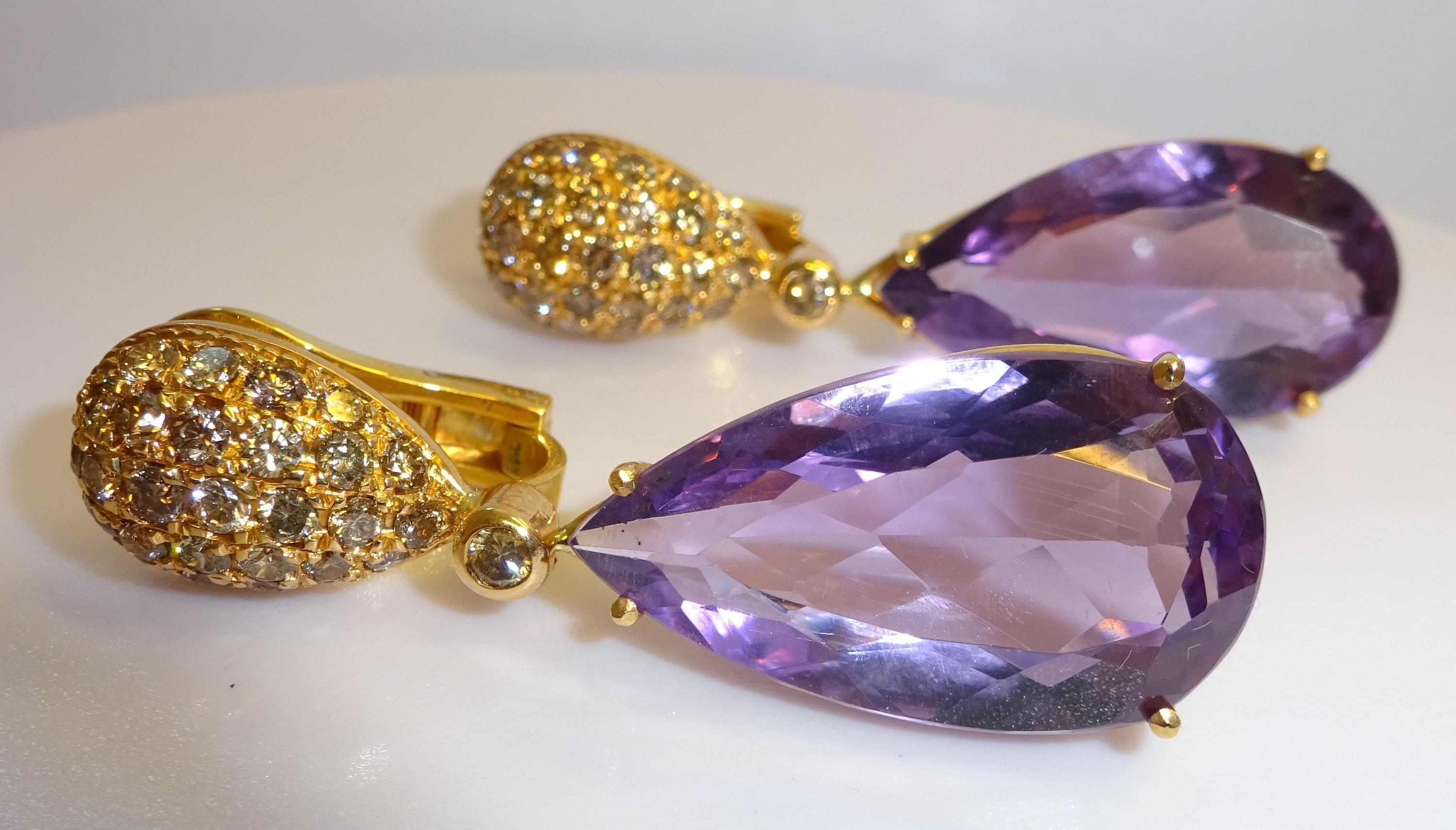 Oro rosa de 18 quilates Diamante y  Amatista  Pendientes colgantes en venta 1