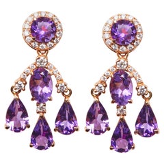 18 Karat Rose Gold Diamond and Amethyst Dangle Earrings