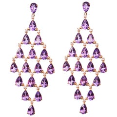 18 Karat Rose Gold Diamond and Amethyst Dangle Earrings