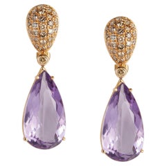 18 Karat Rose Gold Diamond and  Amethyst  Dangle Earrings