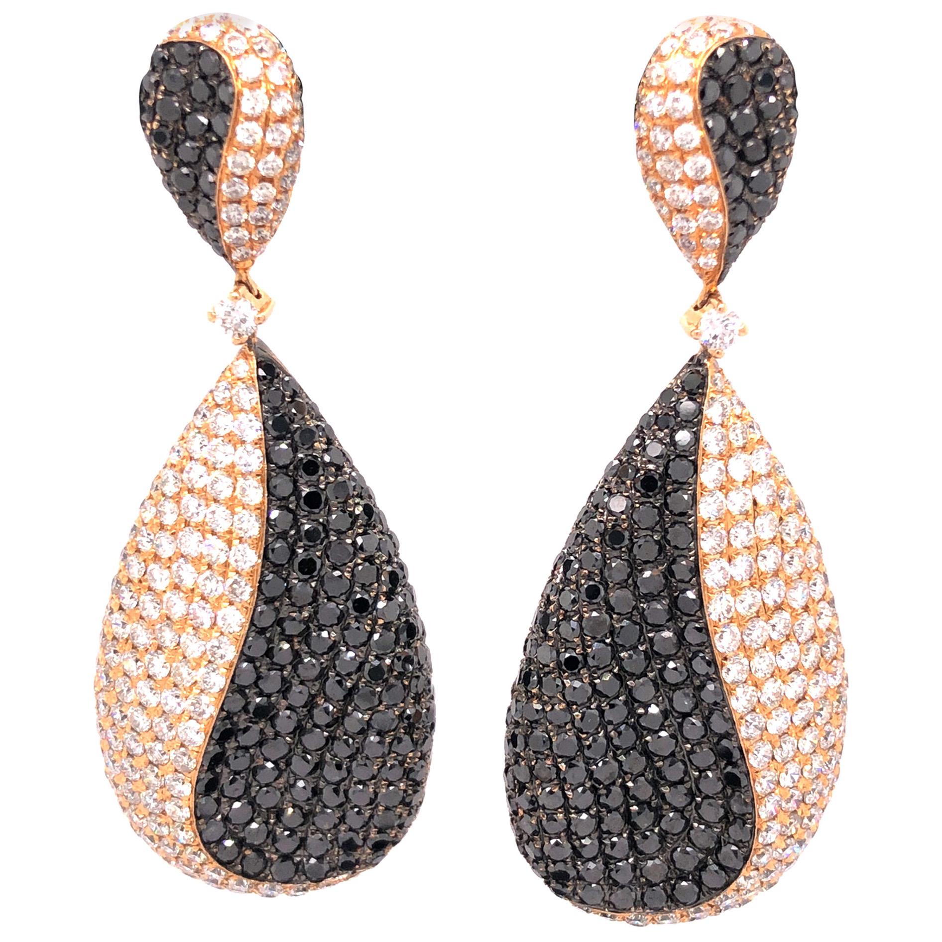 18 Karat Rose Gold Diamond and Black Diamond Earrings For Sale