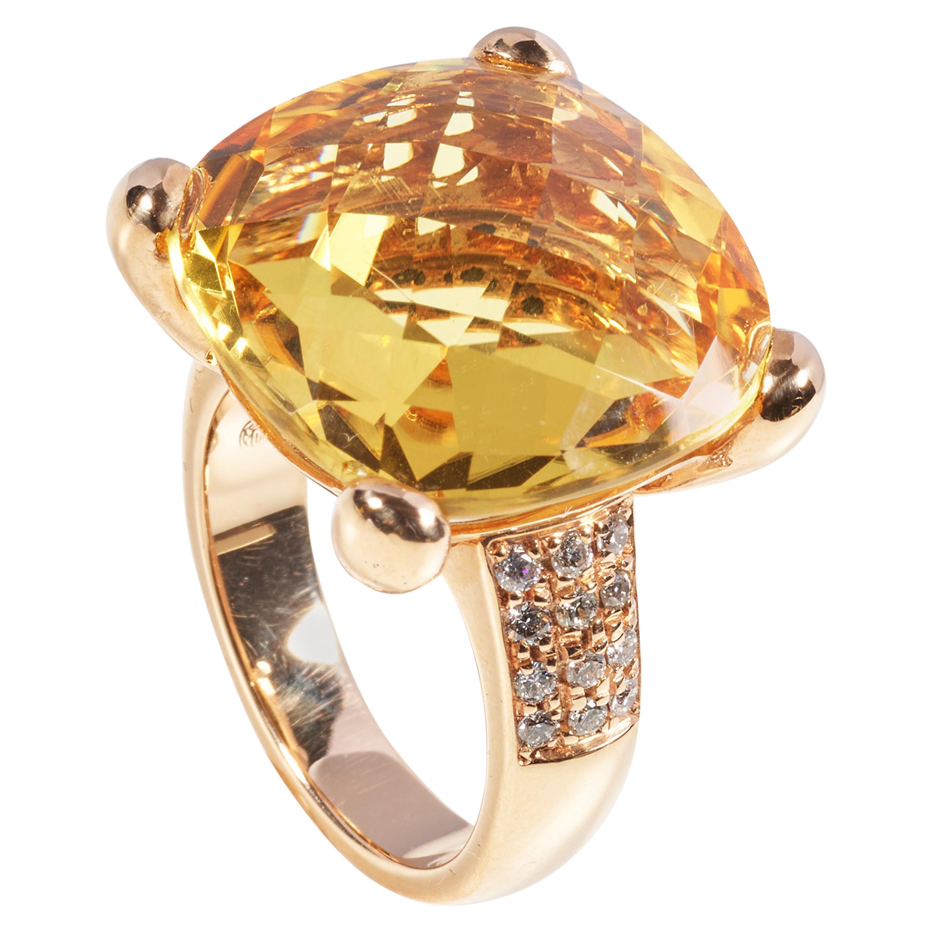 18 Karat Rose Gold Diamond and Citrin Coktail Ring