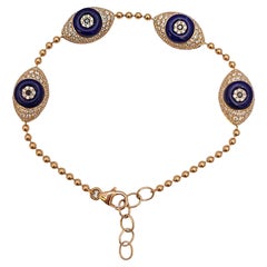 18 Karat Rose Gold Diamond and Lapis Lazuli 'Evil Eye' Bracelet