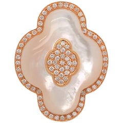18 Karat Rose Gold Diamond and Mother of Pearl Cocktail Ring Made in Italy
