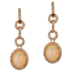 18 Karat Rose Gold Diamond and  Opal Dangle Earrings