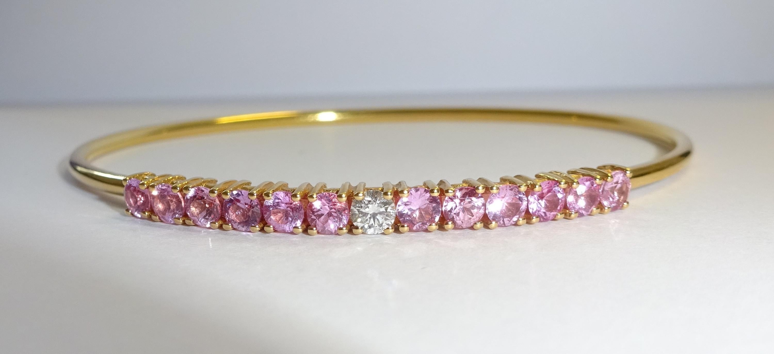 Cabochon 18 Karat Rose Gold Diamond and Pink Sapphire Bracelet For Sale