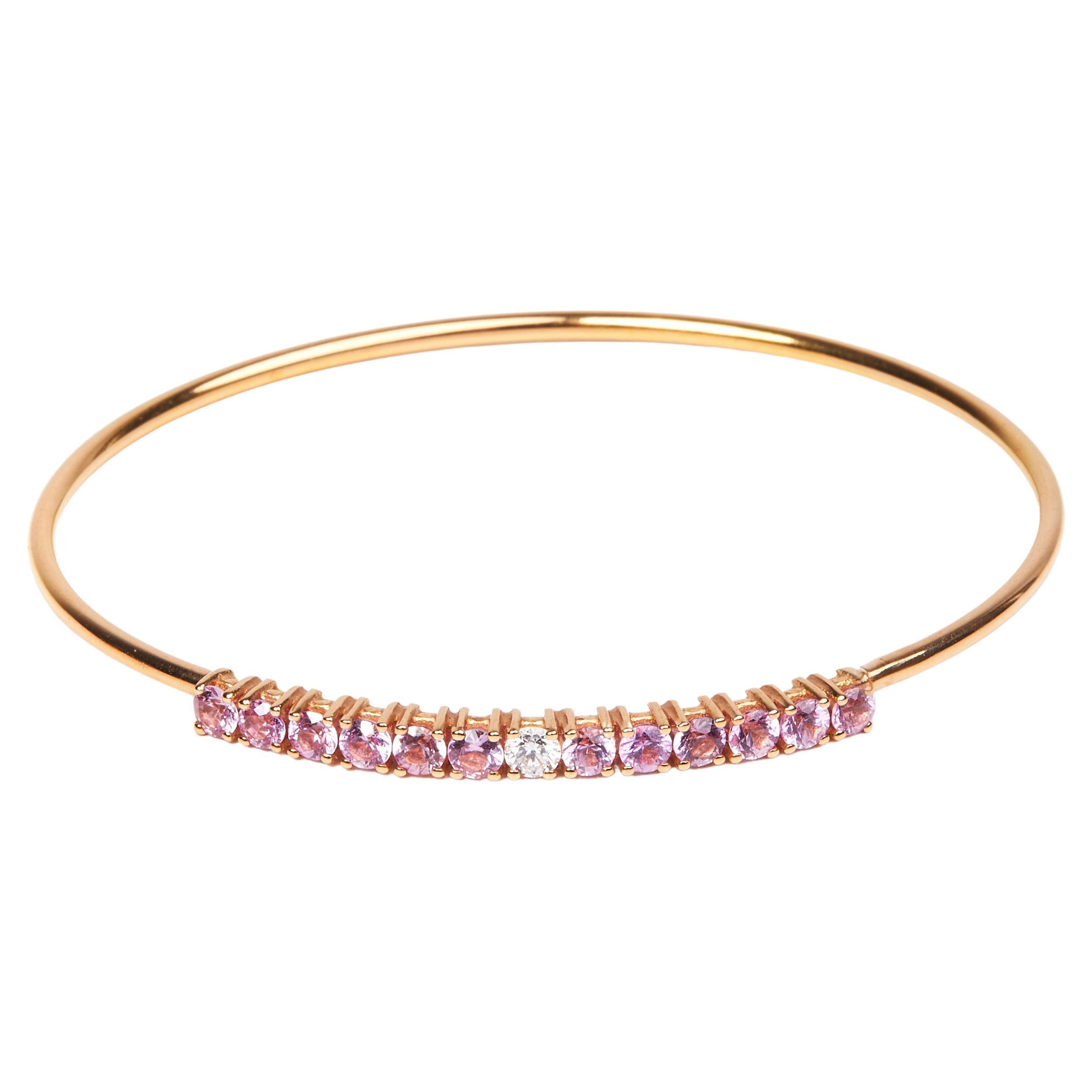 18 Karat Rose Gold Diamond and Pink Sapphire Bracelet For Sale